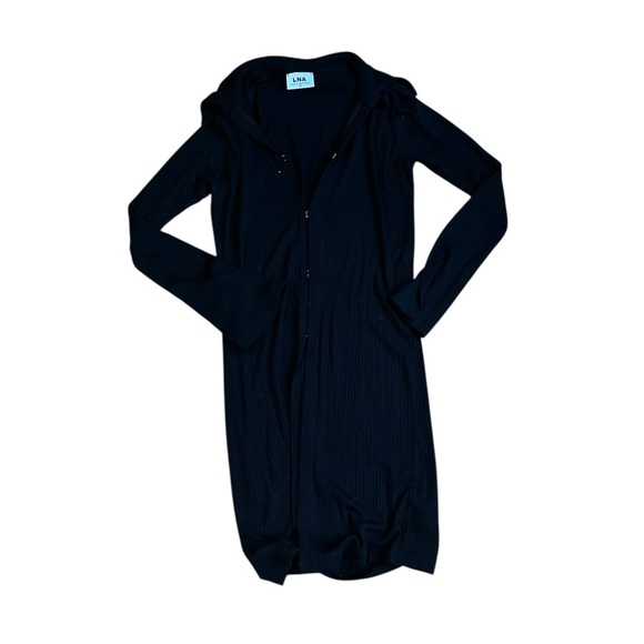 LNA Black Ribbed Collared Midi Dress Size Small Women’s Casual Wear - Picture 1 of 7